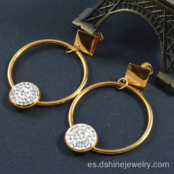 Arcilla Shamballa cristal pendiente Stud oro aretes para dama